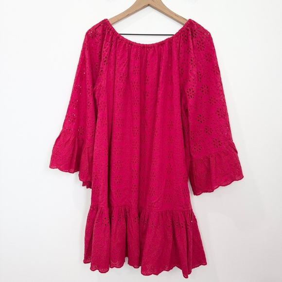 Sundance Moray Eyelet Bell Ruffle Sleeves Lipstick Red Coverup Tunic Dress XL - Picture 3 of 7